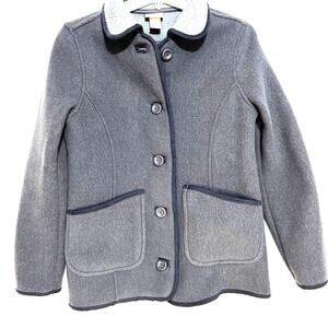 L.L. Bean Women's Button Front Fleece Jacket Petite Sz XS Gray Peter Pan Collar